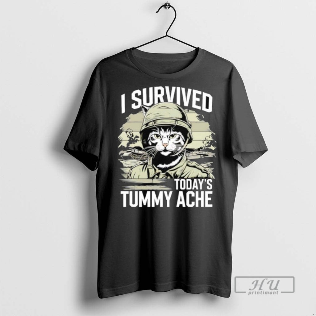 Officials I Survived Todays Tummy Ache Cat Soldier T Shirt Unisex T-shirt, Sweatshirt, Hoodie, Long Sleeve Tee - T-Shirt, Sweatshirt, Hoodie