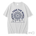 Officials Jesus Take The Wheel Easel Wheel White Unisex T-shirt, Sweatshirt, Hoodie, Long Sleeve Tee - T-Shirt, Sweatshirt, Hoodie