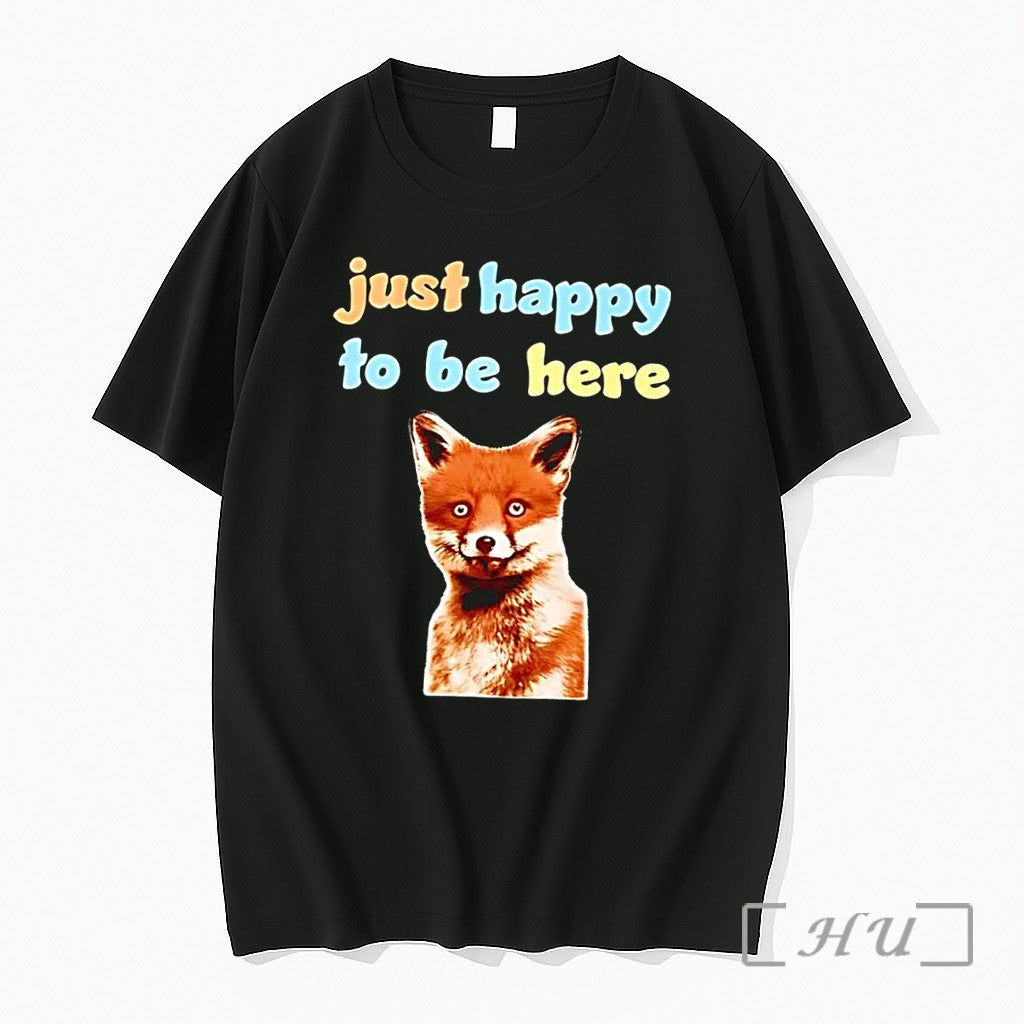 Officials Just Happy To Be Here Smiling Fox Black Unisex T-shirt, Sweatshirt, Hoodie, Long Sleeve Tee - T-Shirt, Sweatshirt, Hoodie