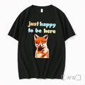 Officials Just Happy To Be Here Smiling Fox Black Unisex T-shirt, Sweatshirt, Hoodie, Long Sleeve Tee - T-Shirt, Sweatshirt, Hoodie