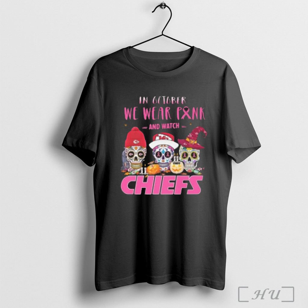 Officials Kansas City Chiefs Sugar Skull In October We Wear Pink And Watch Halloween 2025 Unisex T-shirt, Sweatshirt, Hoodie, Long Sleeve Tee - T-Shirt, Sweatshirt, Hoodie
