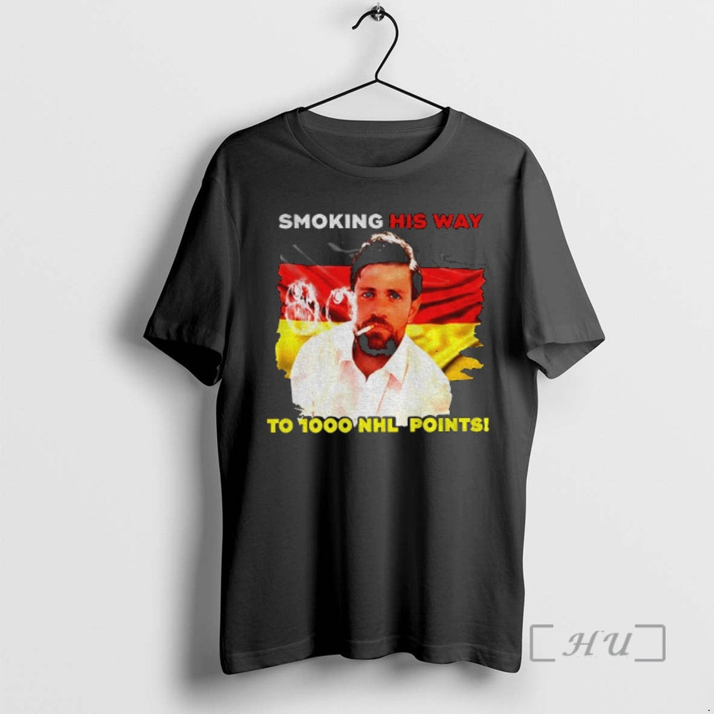 Officials Leon Draisaitl Smoking His Way 1000 Point Flag T-Shirts, Hoodie, Sweatshirt - T-Shirt, Sweatshirt, Hoodie