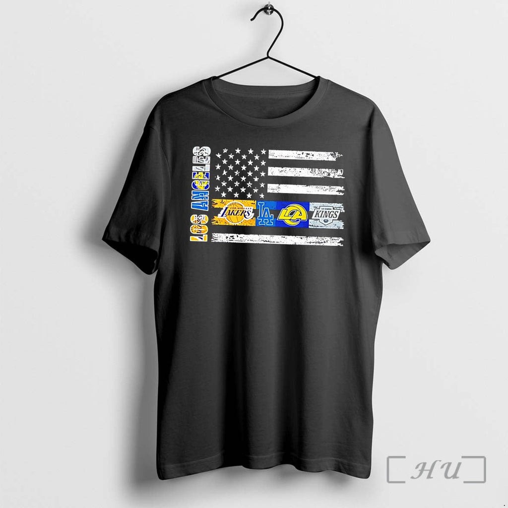 Officials Los Angeles Sports Teams Logos Flag Tee Unisex T-shirt, Sweatshirt, Hoodie, Long Sleeve Tee - T-Shirt, Sweatshirt, Hoodie