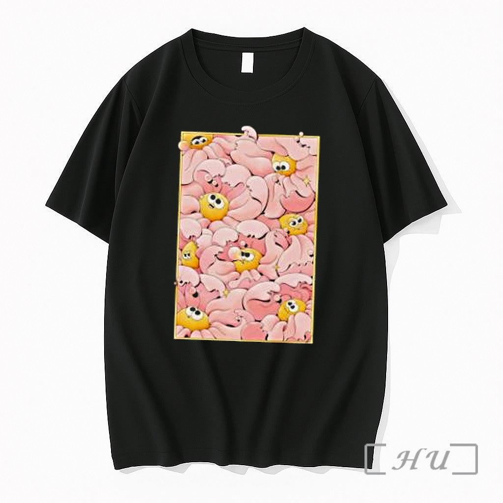 Officials Many Yellow Round Characters With Large Eyes In Pink Flowing Premium T Shirts Sweater - T-Shirt, Sweatshirt, Hoodie