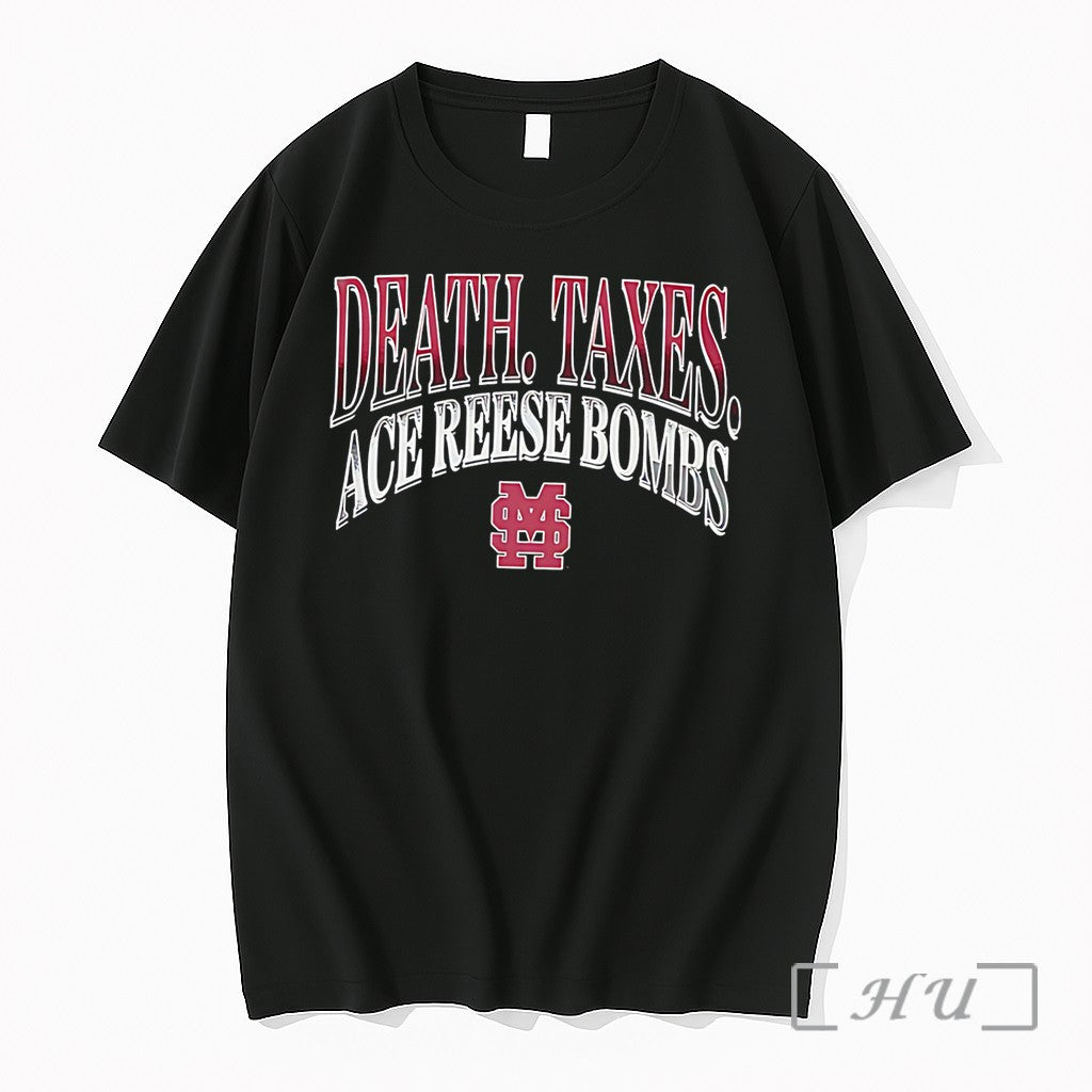 Officials Mississippi State Bulldogs Death Taxes Ace Reese Bombs Logo Tee Premium T Shirts Sweater - T-Shirt, Sweatshirt, Hoodie