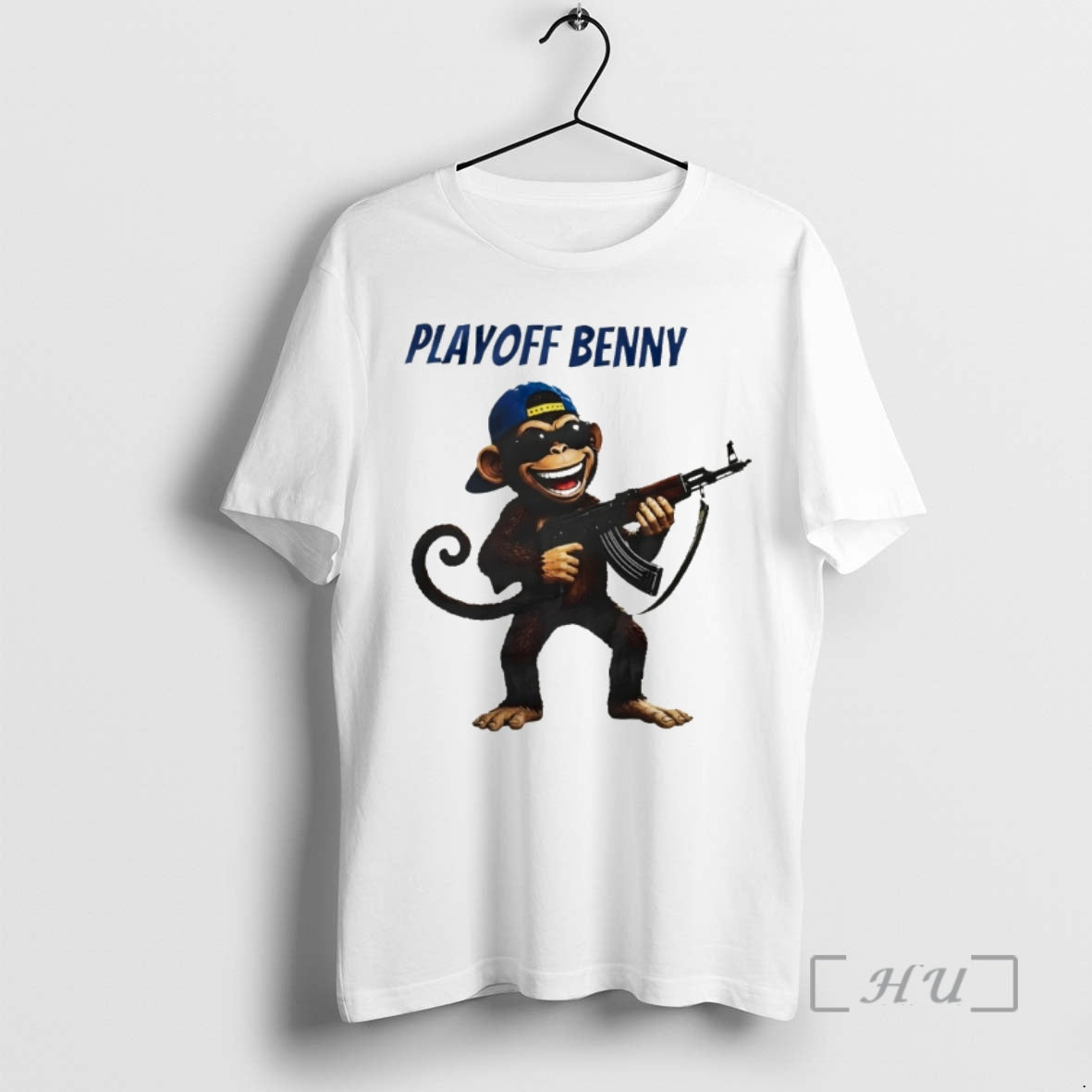 Officials Monkey Holding Gun Playoffs Benny Meme Unisex T-shirt, Sweatshirt, Hoodie, Long Sleeve Tee - T-Shirt, Sweatshirt, Hoodie