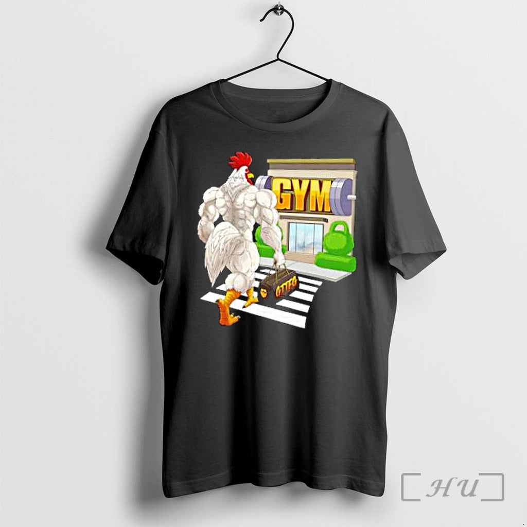 Officials Muscular White Rooster Walking On Zebra Crossing To Gym Unisex T-shirt, Sweatshirt, Hoodie, Long Sleeve Tee - T-Shirt, Sweatshirt, Hoodie