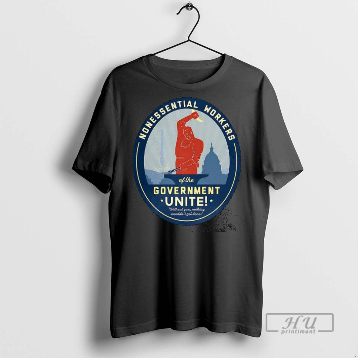 Officials Nonessential Workers Of The Government Unite Government Shutdown Logo Caricature T Shirt - T-Shirt, Sweatshirt, Hoodie