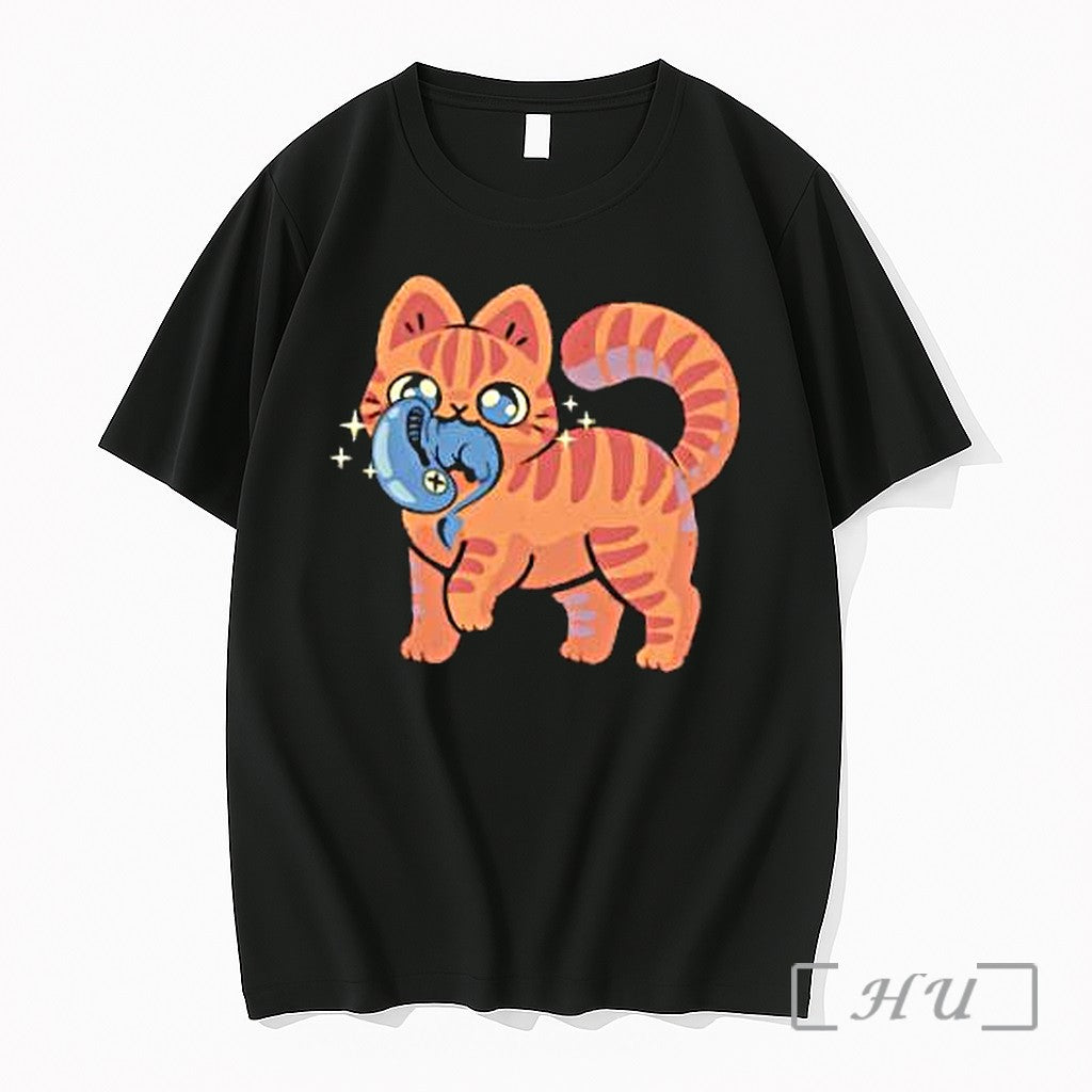 Officials Orange Tabby Cat With Sparkles Holding Blue Alien Creature Unisex T-shirt, Sweatshirt, Hoodie, Long Sleeve Tee - T-Shirt, Sweatshirt, Hoodie
