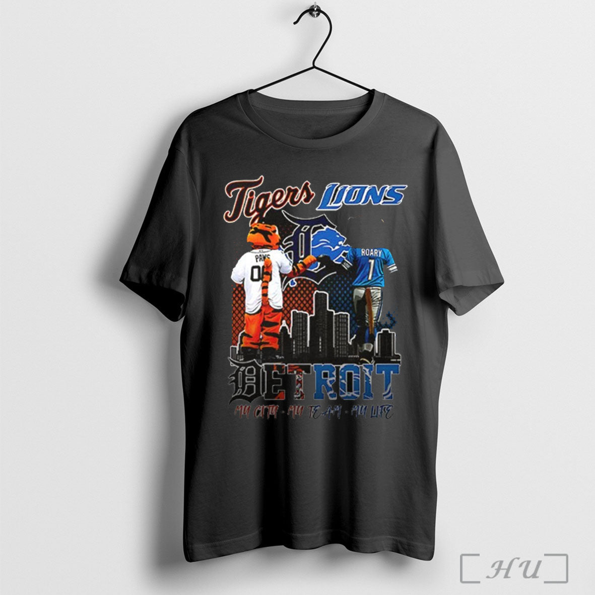Officials Paws Detroit Tigers Vs Roary Detroit Lions My City My Team My Life Skyline Unisex T-shirt, Sweatshirt, Hoodie, Long Sleeve Tee - T-Shirt, Sweatshirt, Hoodie
