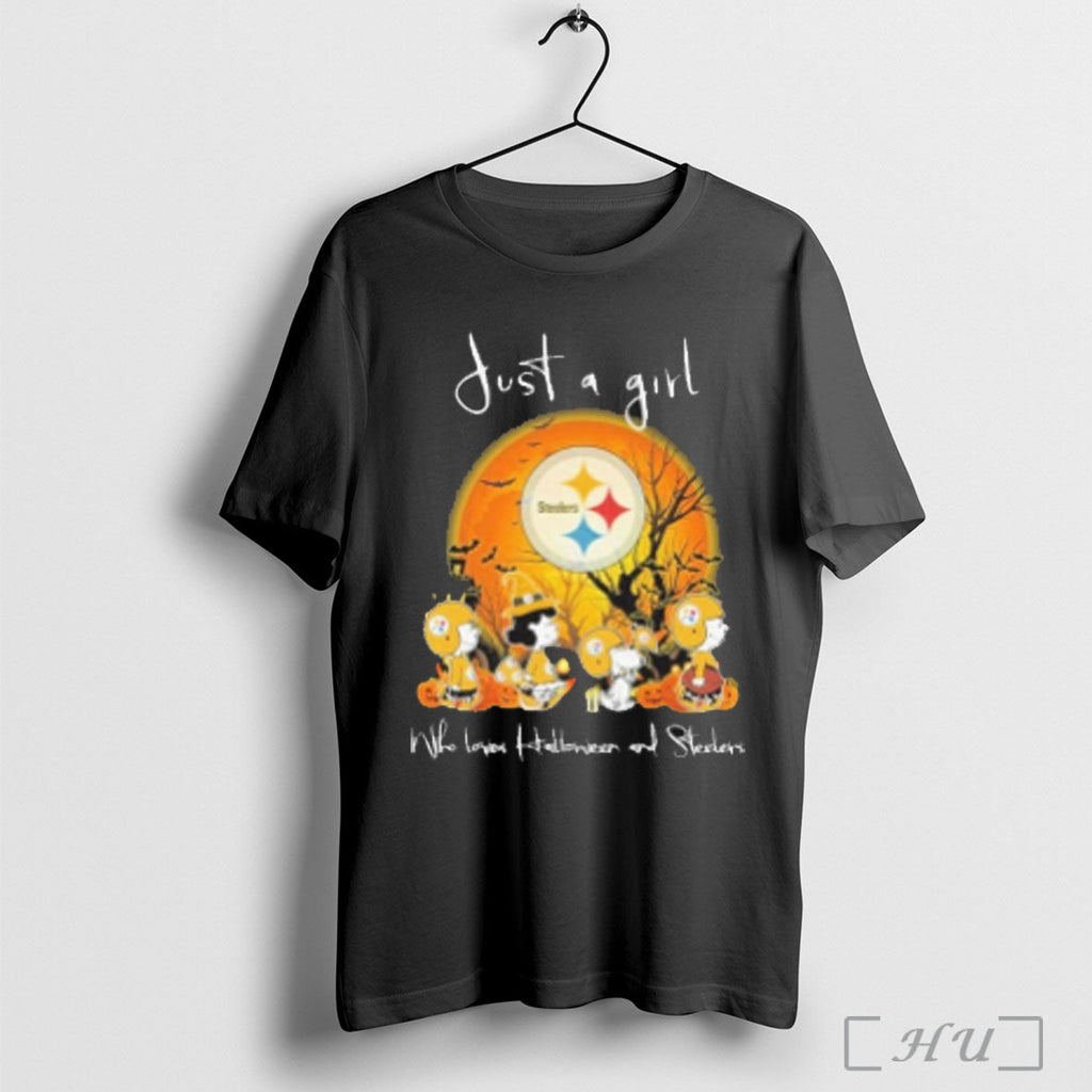 Officials Peanuts Moon Just A Girl Who Loves Halloween And Steelers T Shirt Unisex T-shirt, Sweatshirt, Hoodie, Long Sleeve Tee - T-Shirt, Sweatshirt, Hoodie