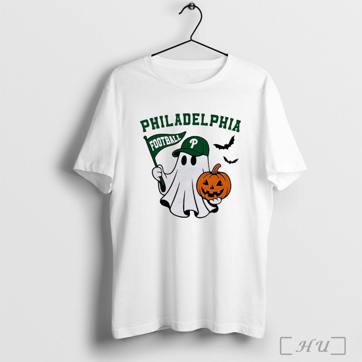 Officials Philadelphia Football Ghost Holding Pumpkin And Flag Halloween T Shirt Unisex T-shirt, Sweatshirt, Hoodie, Long Sleeve Tee - T-Shirt, Sweatshirt, Hoodie