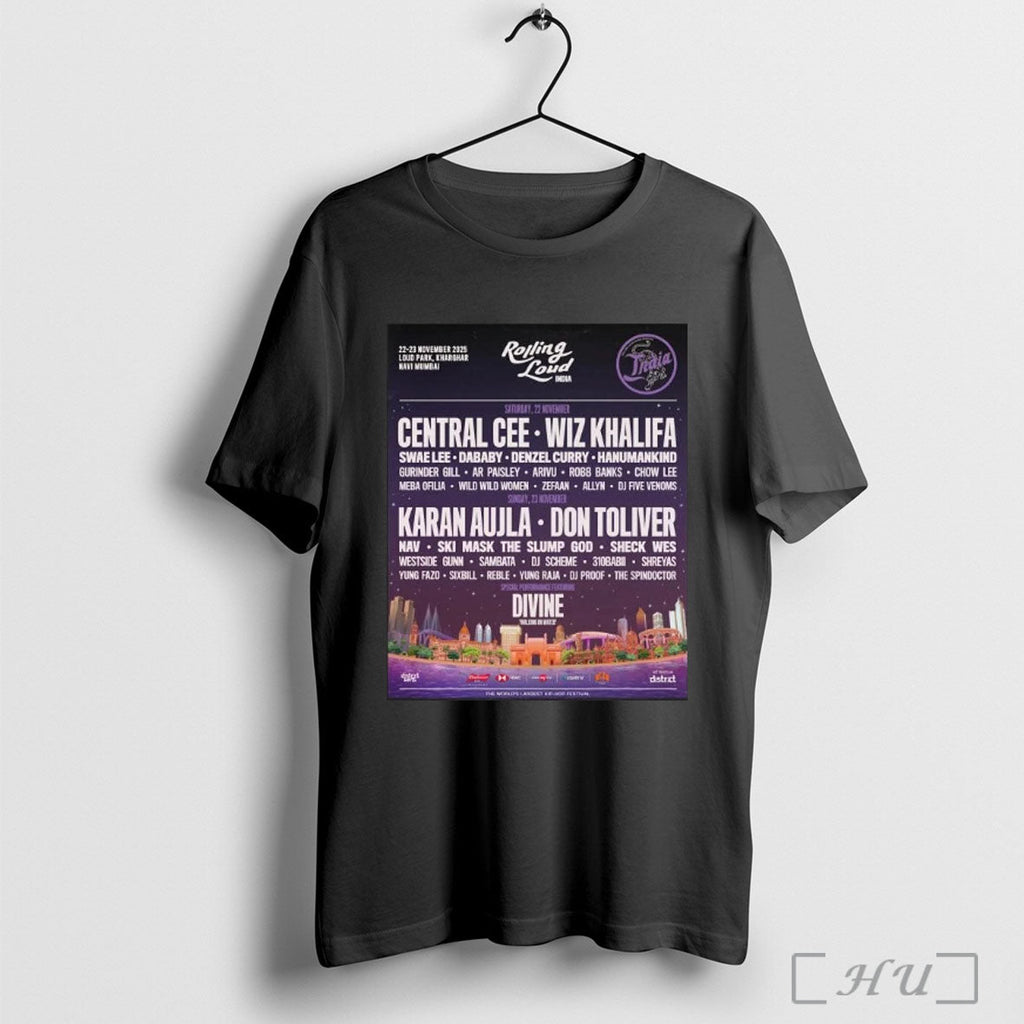 Officials Rolling Loud India 2025 Navi Mumbai Full Lineup At Loud Park Kharghar On 22 Unisex T-shirt, Sweatshirt, Hoodie, Long Sleeve Tee - T-Shirt, Sweatshirt, Hoodie