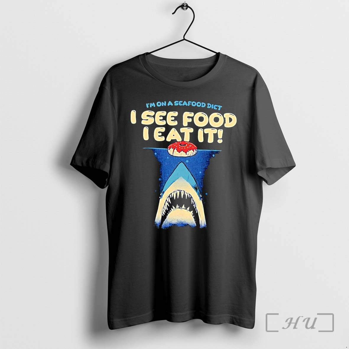 Officials Seafood Diet I See Food I Eat It Shark Donut Black Premium T Shirts Unisex T-shirt, Sweatshirt, Hoodie, Long Sleeve Tee - T-Shirt, Sweatshirt, Hoodie