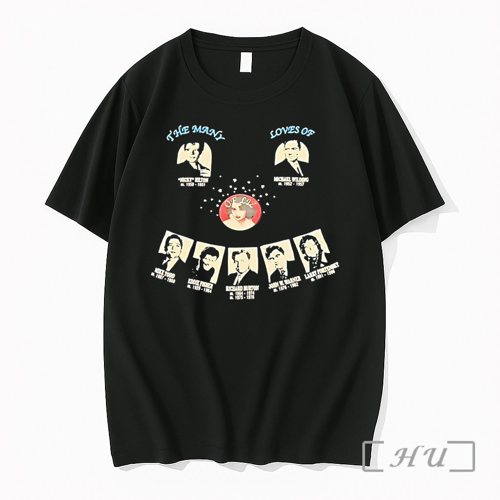 Officials The Many Loves Of Liz Elizabeth Taylor Husbands Unisex T-shirt, Sweatshirt, Hoodie, Long Sleeve Tee - T-Shirt, Sweatshirt, Hoodie