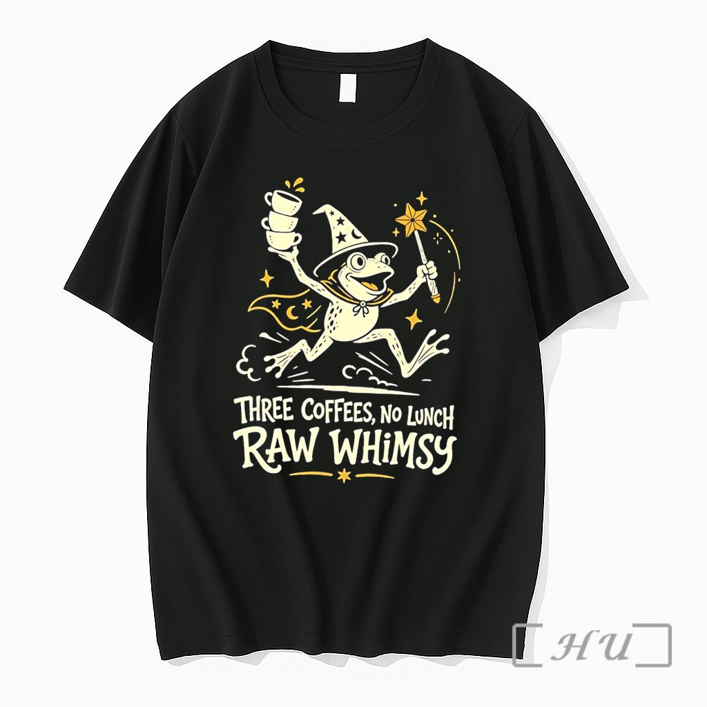 Officials Three Coffees No Lunch Raw Whimsy Frog Wizard Tee Unisex T-shirt, Sweatshirt, Hoodie, Long Sleeve Tee - T-Shirt, Sweatshirt, Hoodie