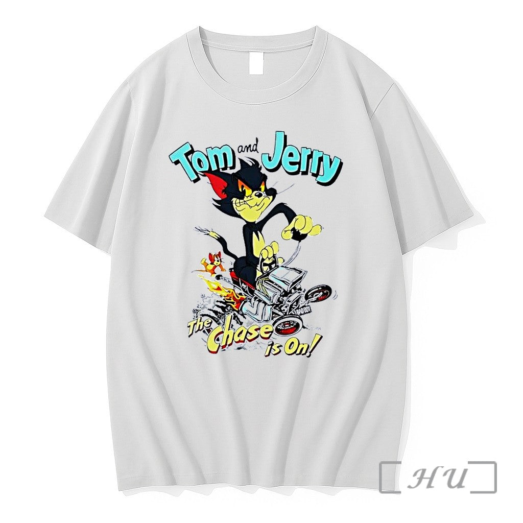 Officials Tom And Jerry The Chase Is On Hot Rod White Premium T Shirts Sweater Unisex T-shirt, Sweatshirt, Hoodie, Long Sleeve Tee - T-Shirt, Sweatshirt, Hoodie