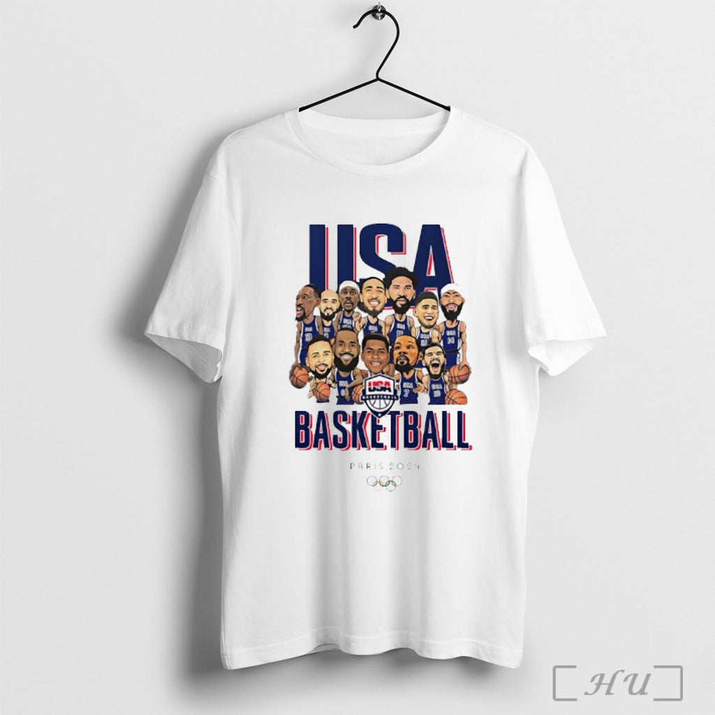 Officials Usa Basketball Usa Paris 2024 Cartoon T Shirt Unisex T-shirt, Sweatshirt, Hoodie, Long Sleeve Tee - T-Shirt, Sweatshirt, Hoodie