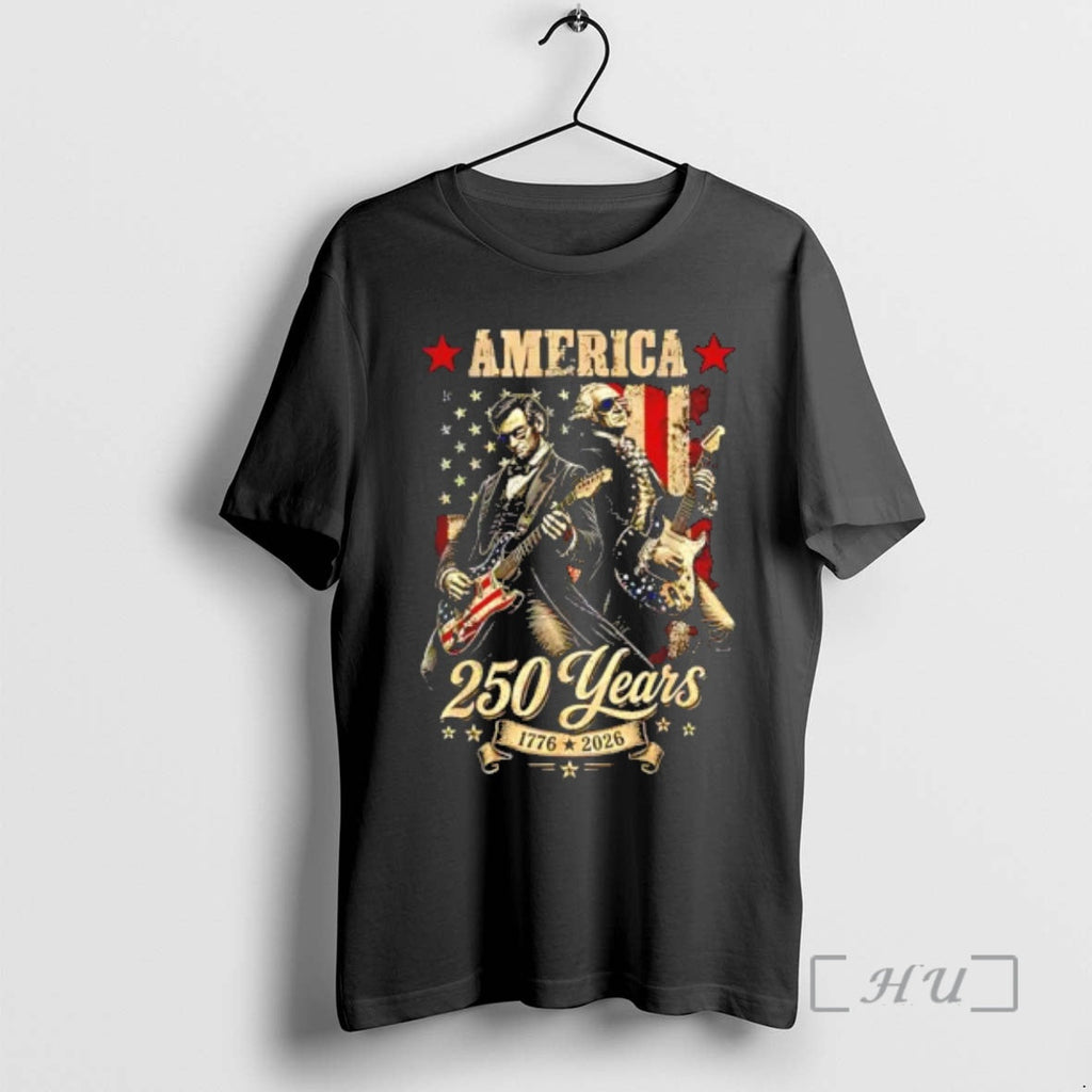 Officials Washington Lincoln Playing Guitar 250 Years America 1776 2026 Flag Premium T Shirts Sweater - T-Shirt, Sweatshirt, Hoodie
