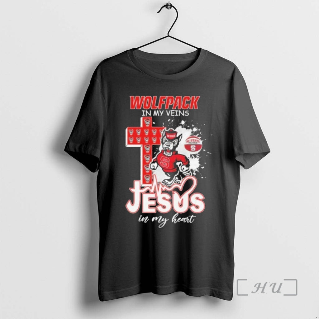 Officials Wolfpack My Veins Mascot Jesus My Heart T-Shirts, Hoodie, Sweatshirt - T-Shirt, Sweatshirt, Hoodie