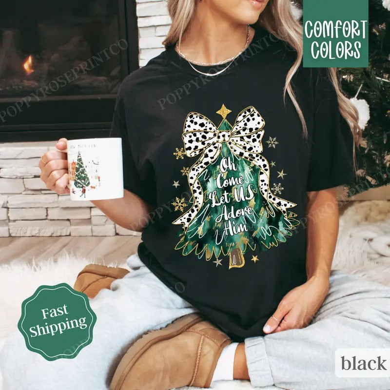 Oh Come Adore Him Shirt Comfort Colors Religious T-Shirts, Hoodie, Sweatshirt - T-Shirt, Sweatshirt, Hoodie