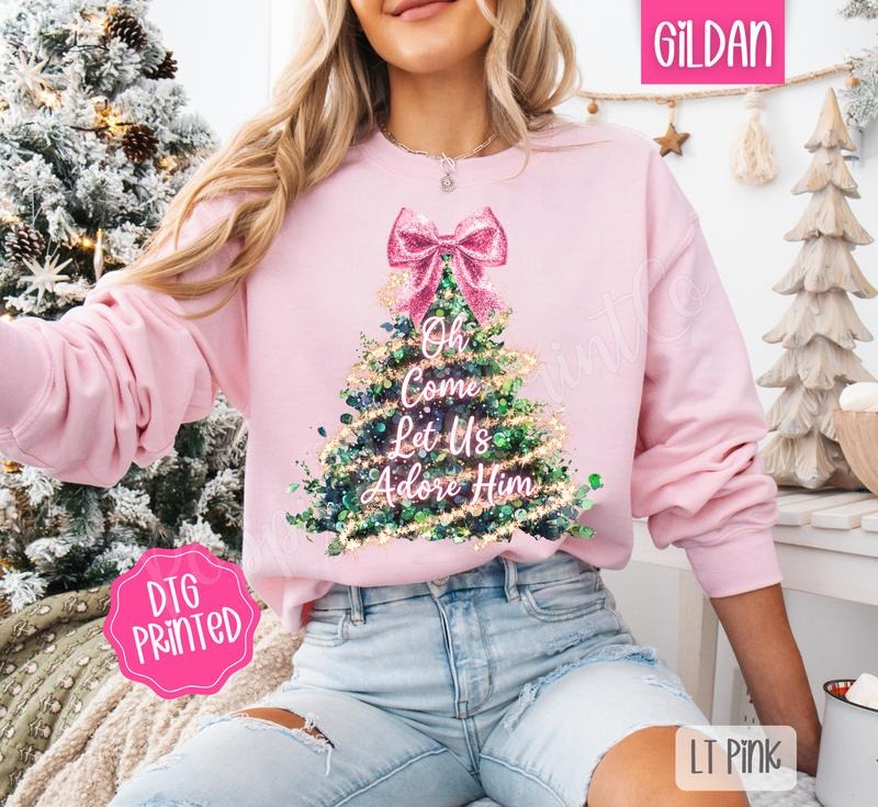 Oh Come Let Us Adore Him Pink Glitter T-Shirts, Hoodie, Sweatshirt - T-Shirt, Sweatshirt, Hoodie