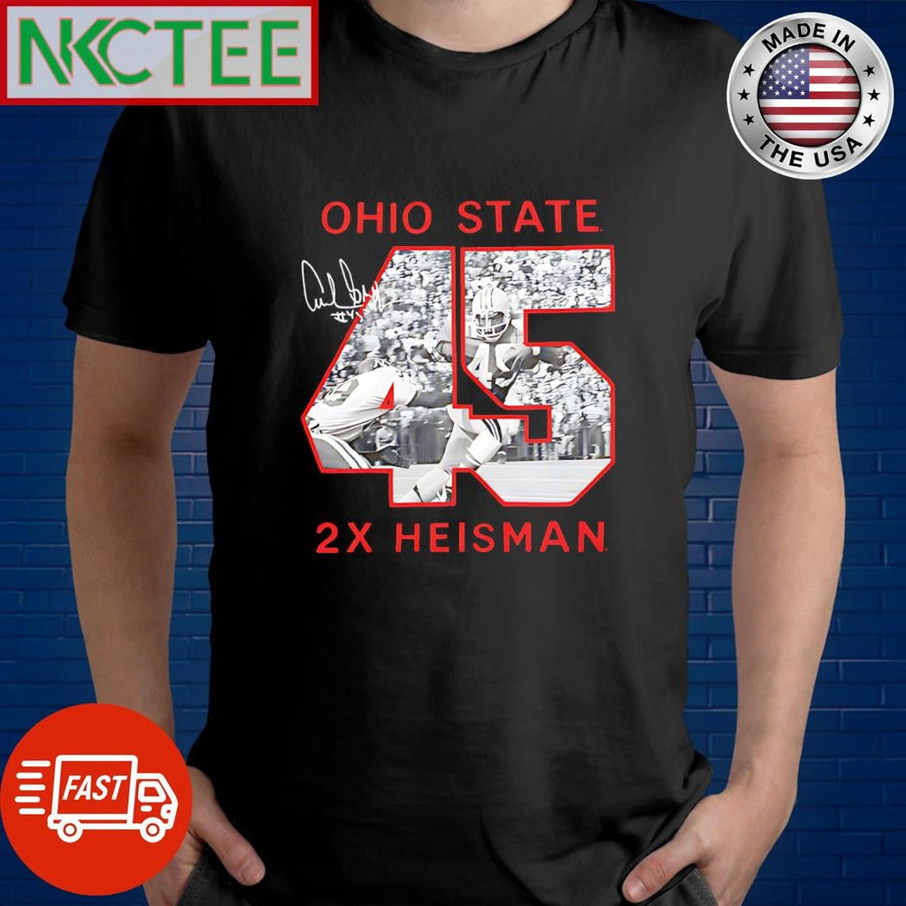 Ohio State 45 Archie Griffin 2X Heisman signature shirt Unisex T-shirt, Sweatshirt, Hoodie, Long Sleeve Tee - T-Shirt, Sweatshirt, Hoodie