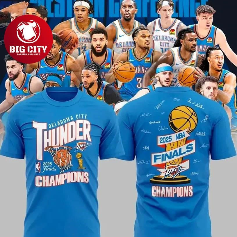 Oklahoma City Thunder Association Champions 2025 Two Sided Shirt Unisex T-shirt, Sweatshirt, Hoodie, Long Sleeve Tee - T-Shirt, Sweatshirt, Hoodie