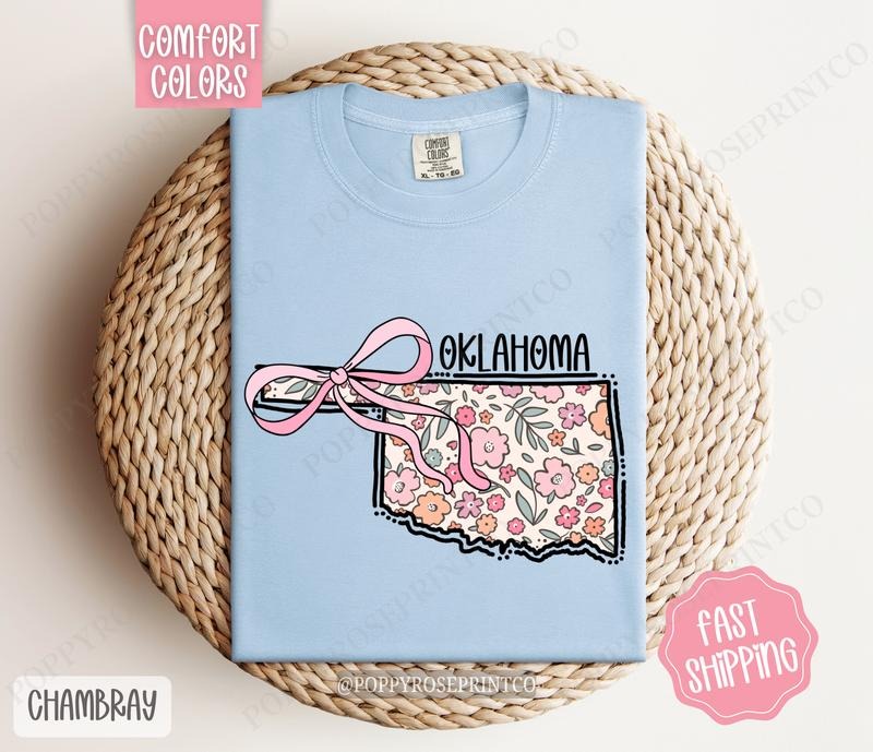 Oklahoma Floral Bow Comfort Colors Cute State Coquette Top T-Shirts, Hoodie, Sweatshirt - T-Shirt, Sweatshirt, Hoodie