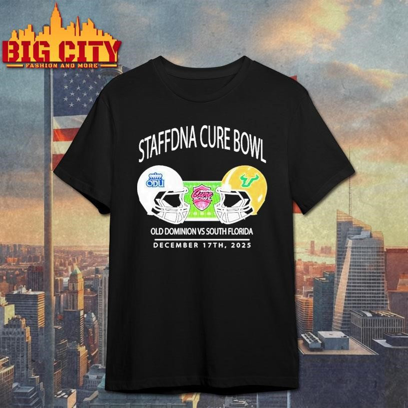 Old Dominion Monarchs Vs South Florida Bulls Staffdna Cure Bowl At Camping World Stadium On December 17th 2025 Helmet Shirt - T-Shirt, Sweatshirt, Hoodie