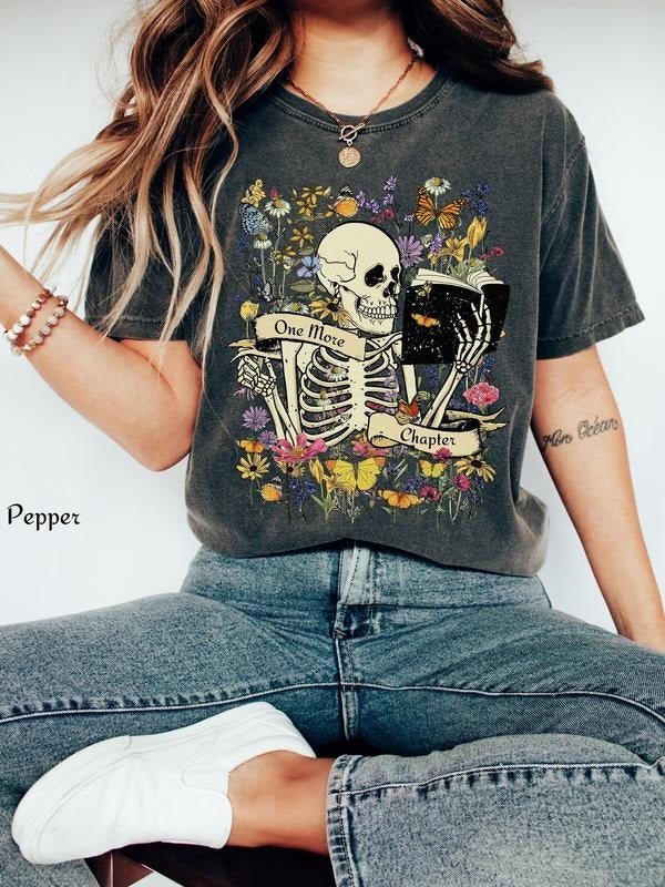 One More Chapter Skeleton Reading Shirt Whimsigoth Shirt Skeleton Book Shirt Goblincore Shirt Librarian Shirt T-Shirts, Hoodie, Sweatshirt - T-Shirt, Sweatshirt, Hoodie