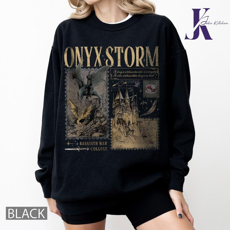 Onyx Storm Comfort Color Fourth Wing Dragon Rider Bookish Sweat Book Lover Tairn&Andarna Fantasy Book T-Shirts, Hoodie, Sweatshirt - T-Shirt, Sweatshirt, Hoodie