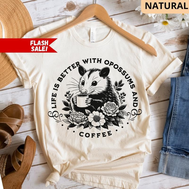 Opossum Coffee Coffee Lovers Shirt Opossum Lover Cute Vintage Shirt Retro Opossum Shirt Funny Possum Her T-Shirts, Hoodie, Sweatshirt - T-Shirt, Sweatshirt, Hoodie