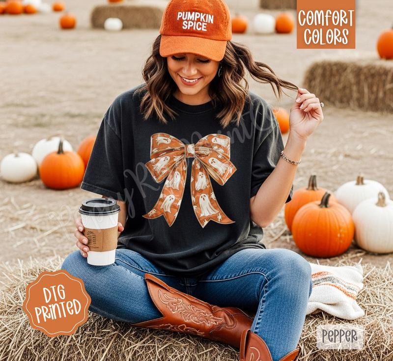 Orange Ghost Bow Comfort Colors Autumn T-Shirts, Hoodie, Sweatshirt - T-Shirt, Sweatshirt, Hoodie