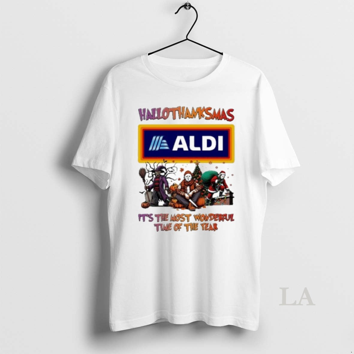 Original Aldi Horror Film Hallothanksmas Its The Most Wonderful Time Of The Year Unisex T-shirt, Sweatshirt, Hoodie, Long Sleeve Tee - T-Shirt, Sweatshirt, Hoodie
