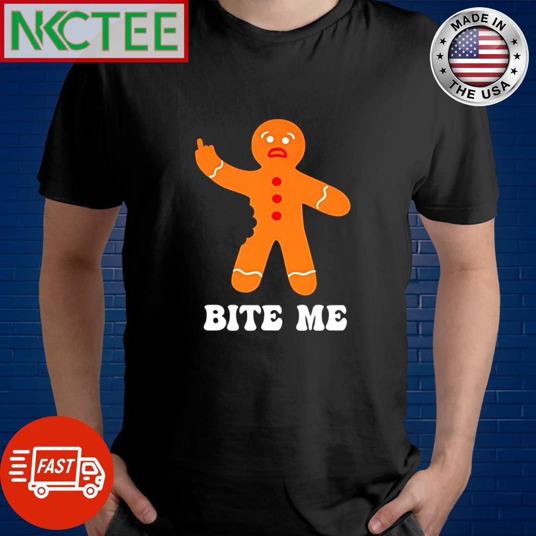 Original Bite Me Gingerbread Man one finger Christmas shirt Unisex T-shirt, Sweatshirt, Hoodie, Long Sleeve Tee - T-Shirt, Sweatshirt, Hoodie