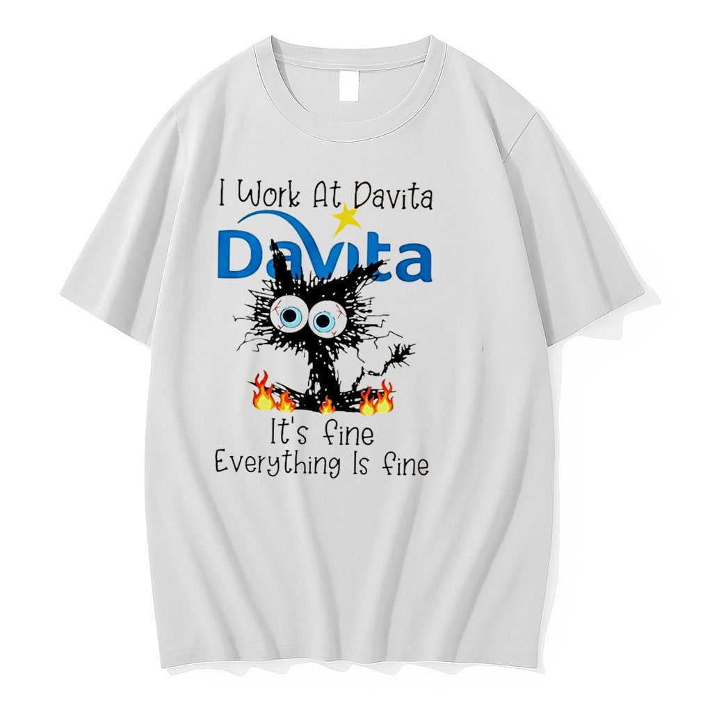 Original Black Cat I Work At Davita Its Fine Everything Is Fine Tee Tshirts Jpg Unisex T-shirt, Sweatshirt, Hoodie, Long Sleeve Tee - T-Shirt, Sweatshirt, Hoodie