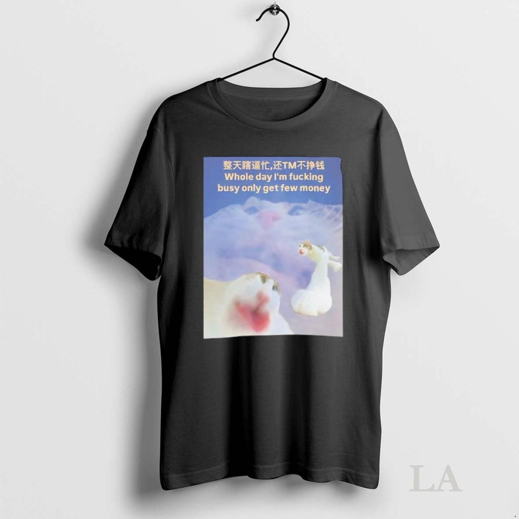 Original Cat Meme Whole Day Im Fucking Busy Only Get Few Money Unisex T-shirt, Sweatshirt, Hoodie, Long Sleeve Tee - T-Shirt, Sweatshirt, Hoodie