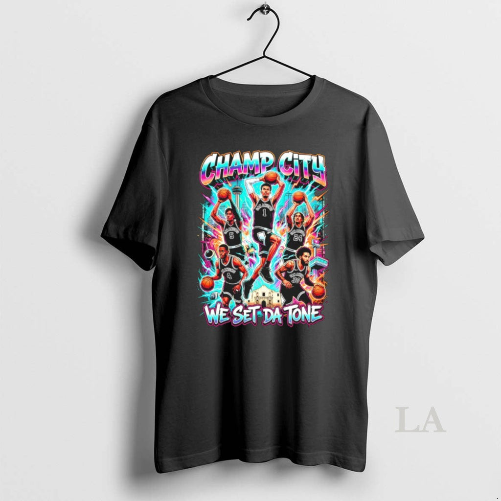 Original Champ City Victor Wembanyama San Antonio Spurs Basketball We Set Da Tone Graphic Unisex T-shirt, Sweatshirt, Hoodie, Long Sleeve Tee - T-Shirt, Sweatshirt, Hoodie
