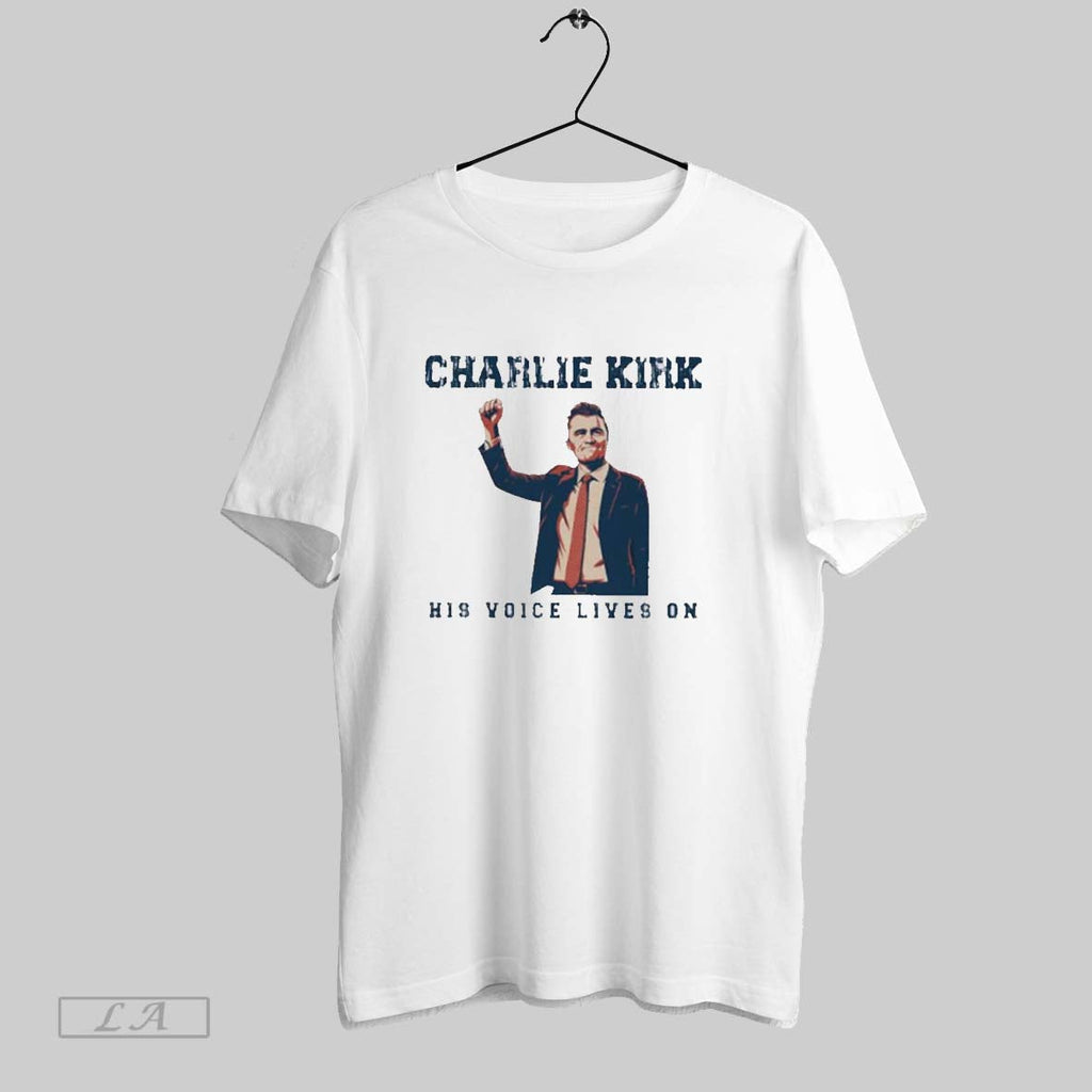 Original Charlie Kirk His Voice Lives On Unisex T-shirt, Sweatshirt, Hoodie, Long Sleeve Tee - T-Shirt, Sweatshirt, Hoodie