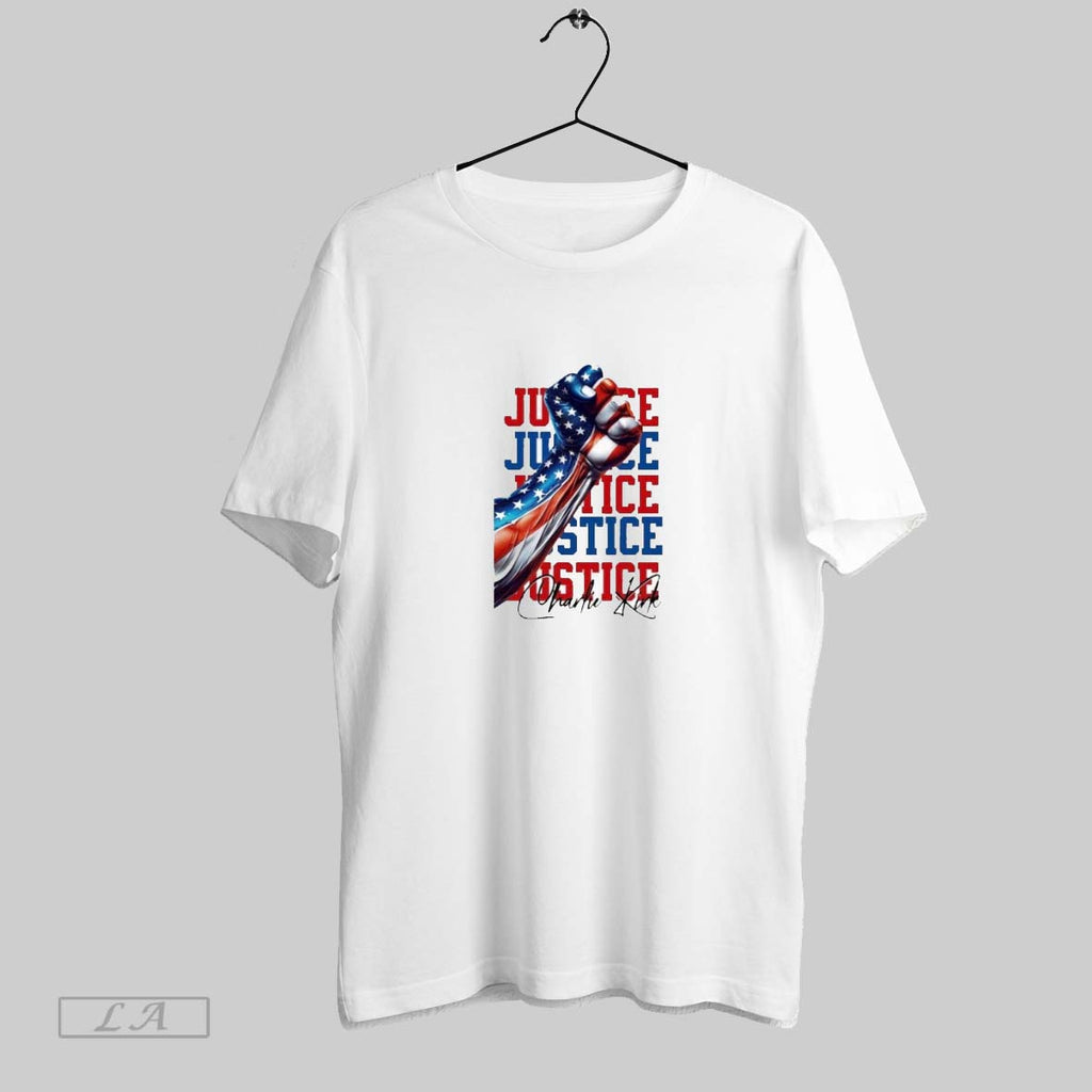 Original Charlie Kirk Justice American Flag Fist Unisex T-shirt, Sweatshirt, Hoodie, Long Sleeve Tee - T-Shirt, Sweatshirt, Hoodie