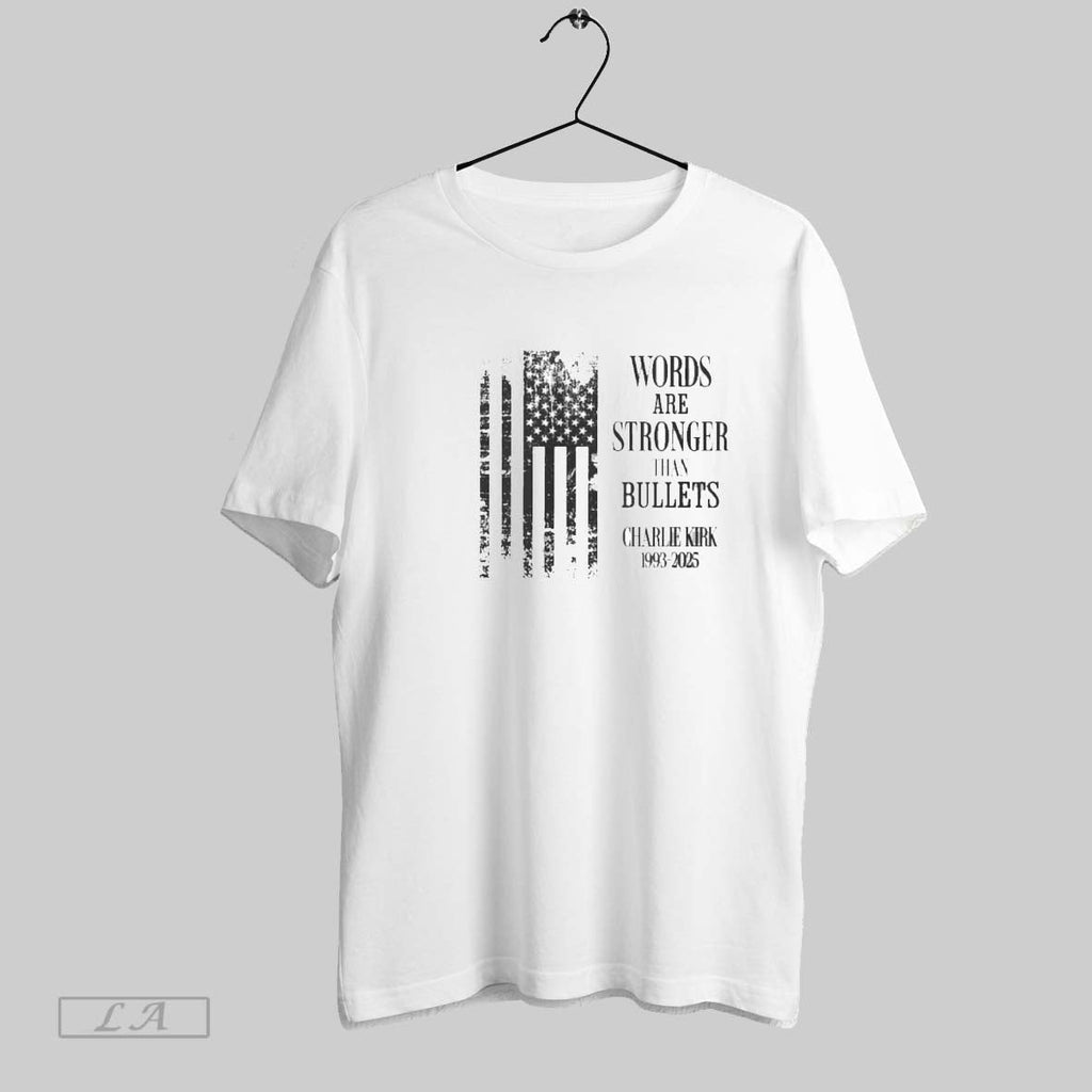 Original Charlie Kirk Worlds Are Stronger Than Bullets 1993 2025 Unisex T-shirt, Sweatshirt, Hoodie, Long Sleeve Tee - T-Shirt, Sweatshirt, Hoodie