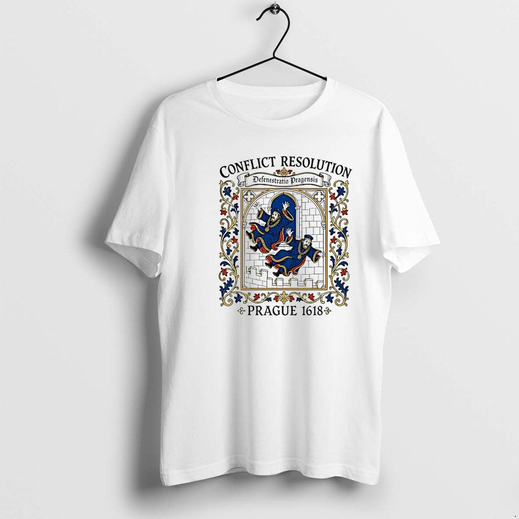 Original Conflict Resolution Defenestratio Pragensis Prague 1618 History Medieval Tshirts Unisex T-shirt, Sweatshirt, Hoodie, Long Sleeve Tee - T-Shirt, Sweatshirt, Hoodie
