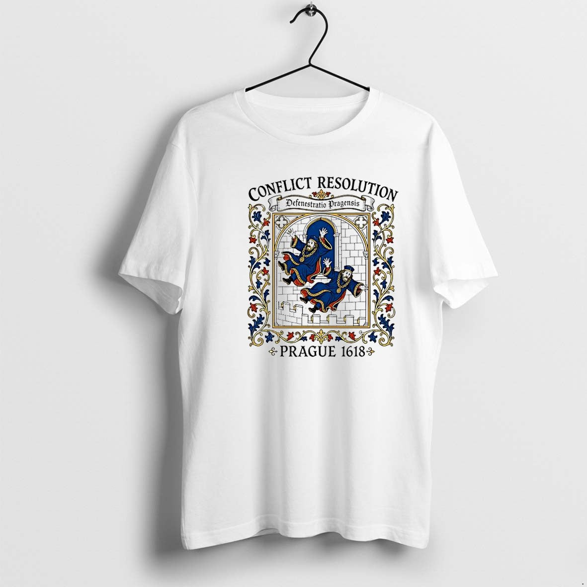 Original Conflict Resolution Defenestratio Pragensis Prague 1618 History Medieval Tshirts Unisex T-shirt, Sweatshirt, Hoodie, Long Sleeve Tee - T-Shirt, Sweatshirt, Hoodie