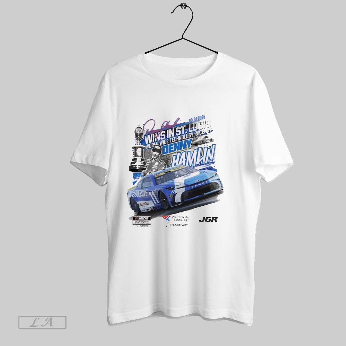 Original Denny Hamlin Checkered Flag Sports 09 07 2025 Enjoy Illinois 300 Race Winner Nascar - T-Shirt, Sweatshirt, Hoodie
