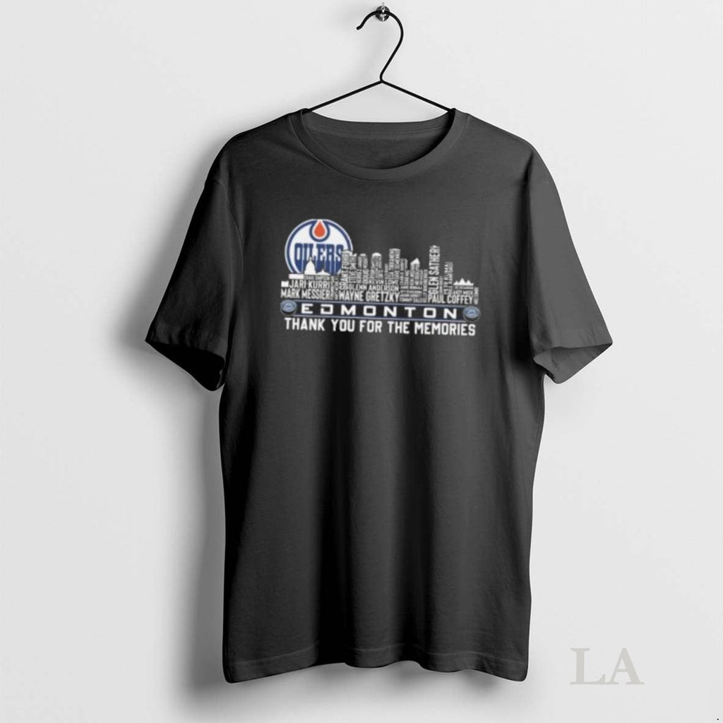 Original Edmonton Oilers Skyline Names Thank You For The Memories 2025 Unisex T-shirt, Sweatshirt, Hoodie, Long Sleeve Tee - T-Shirt, Sweatshirt, Hoodie