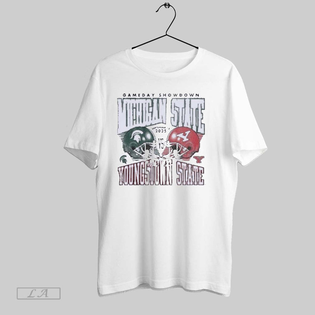 Original Gameday 2025 Michigan State Spartans Vs Youngstown State Penguins Helmet Unisex T-shirt, Sweatshirt, Hoodie, Long Sleeve Tee - T-Shirt, Sweatshirt, Hoodie