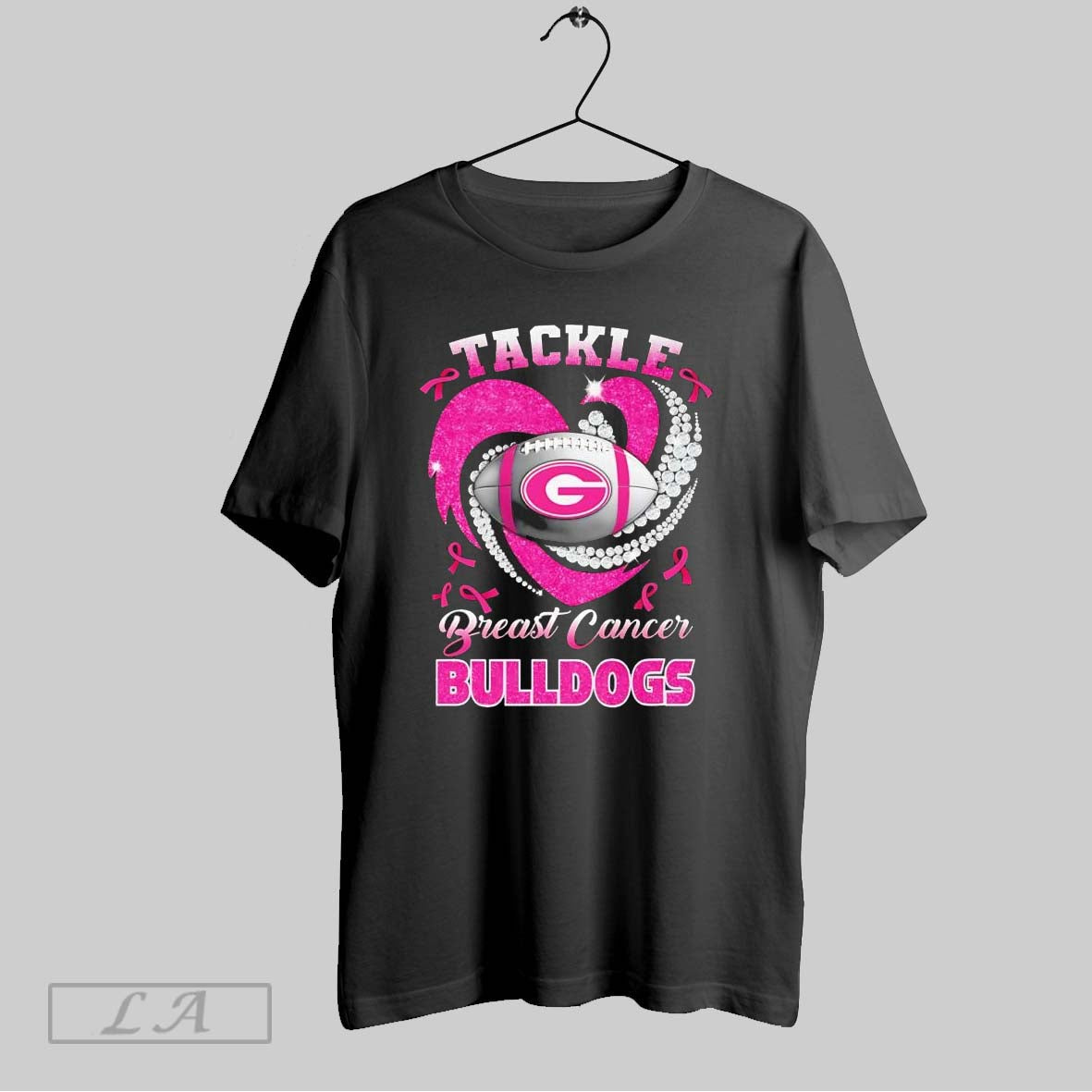 Original Green High School Football Tackle Breast Cancer Bulldogs Heart Ribbon Pink Unisex T-shirt, Sweatshirt, Hoodie, Long Sleeve Tee - T-Shirt, Sweatshirt, Hoodie