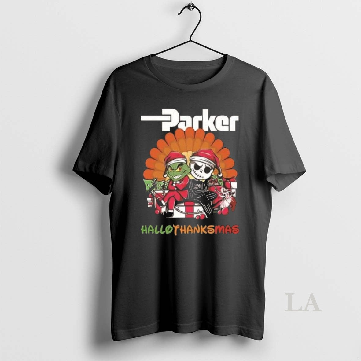 Original Grinch And Jack Skellington Parker Hannifin Hallothanksmas 2 Sided Unisex T-shirt, Sweatshirt, Hoodie, Long Sleeve Tee - T-Shirt, Sweatshirt, Hoodie