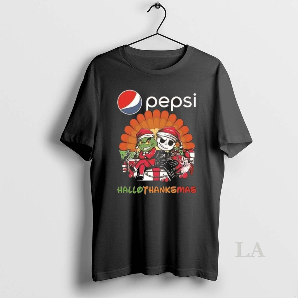 Original Grinch And Jack Skellington Pepsi Hallothanksmas 2 Sided Unisex T-shirt, Sweatshirt, Hoodie, Long Sleeve Tee - T-Shirt, Sweatshirt, Hoodie
